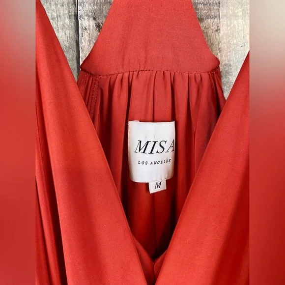 MISA Los Angeles Domino Tie Front Dress in Red Size Medium. - Picture 7 of 10